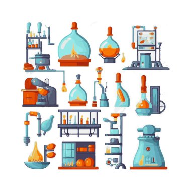 Scientists with simple characters are experimenting with huge experimental equipment. flat design style minimal vector illustration.