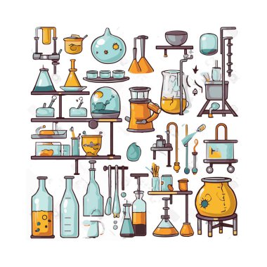 Scientists with simple characters are experimenting with huge experimental equipment. flat design style minimal vector illustration.