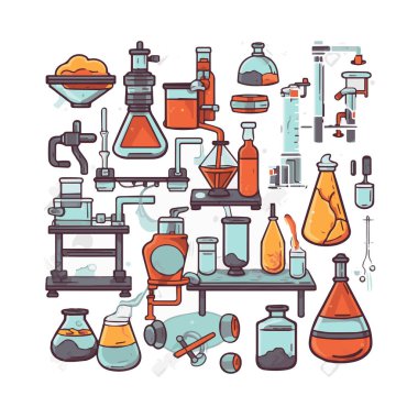 Scientists with simple characters are experimenting with huge experimental equipment. flat design style minimal vector illustration.