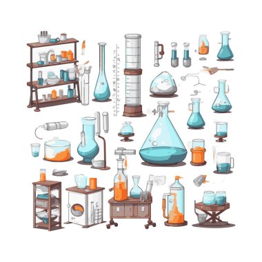 Scientists with simple characters are experimenting with huge experimental equipment. flat design style minimal vector illustration.