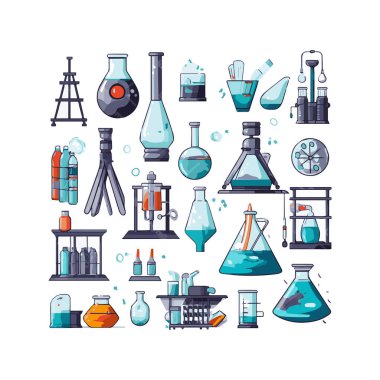 Scientists with simple characters are experimenting with huge experimental equipment. flat design style minimal vector illustration.