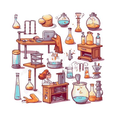 Scientists with simple characters are experimenting with huge experimental equipment. flat design style minimal vector illustration.