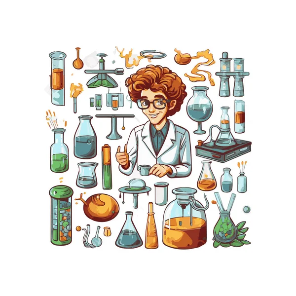 Scientists with simple characters are experimenting with huge experimental equipment. flat design style minimal vector illustration.