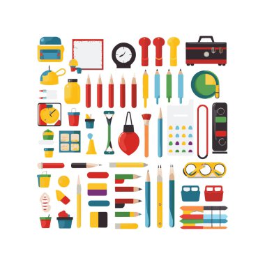 Basit okul gereçleri izole edilmiş beyaz arkaplan