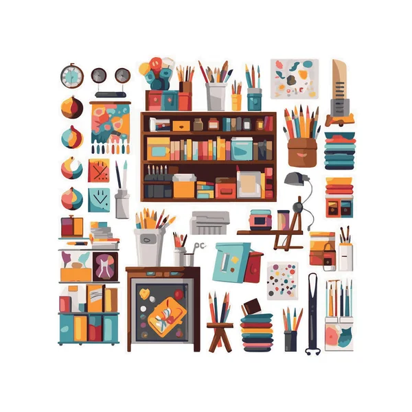 Basit okul gereçleri izole edilmiş beyaz arkaplan