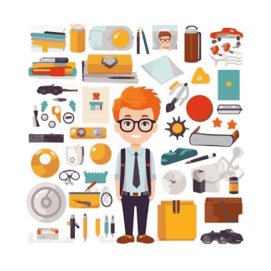 Basit okul gereçleri izole edilmiş beyaz arkaplan