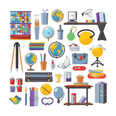 Basit okul gereçleri izole edilmiş beyaz arkaplan