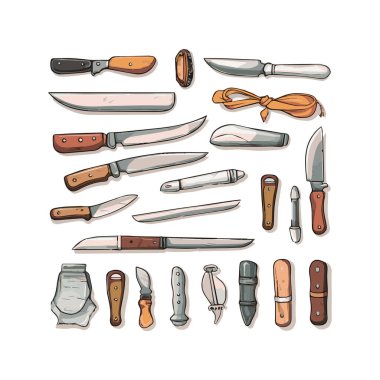 Çeşitli şekillerde bıçak demeti basit demet izole edilmiş beyaz arkaplan