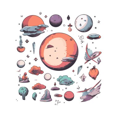 Ay simgesi, gece gökyüzü, çizgi film düz stili, izole vektör çizimi. Çıkartmalar, logo, web ve mobil uygulama için tasarım.