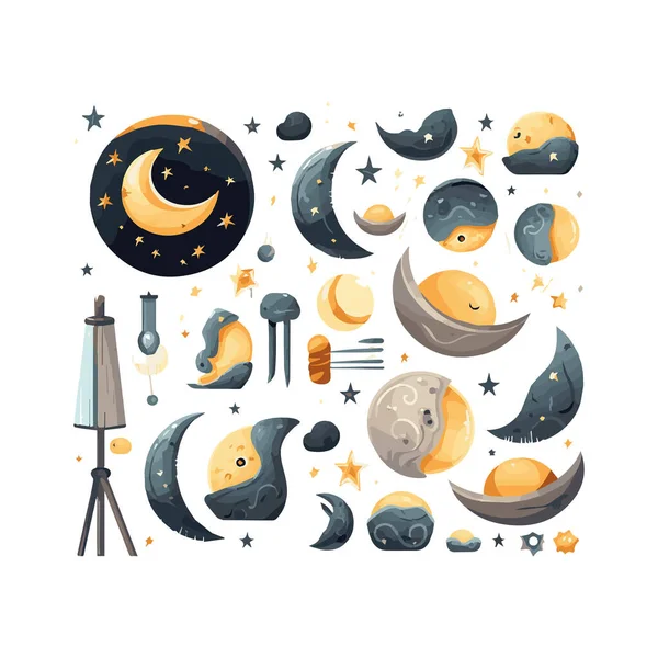Mond Ikone Nachthimmel Cartoon Flachbild Isolierte Vektorillustration Design Für Aufkleber — Stockvektor