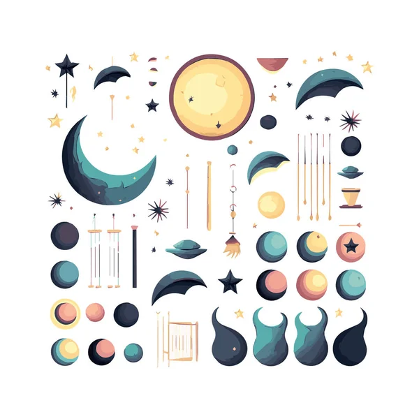 Icône Lune Ciel Nocturne Dessin Animé Style Plat Illustration Vectorielle — Image vectorielle