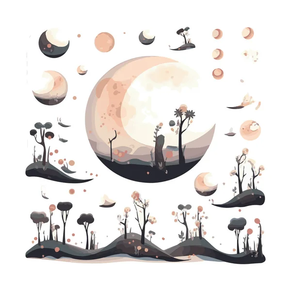 Mond Ikone Nachthimmel Cartoon Flachbild Isolierte Vektorillustration Design Für Aufkleber — Stockvektor