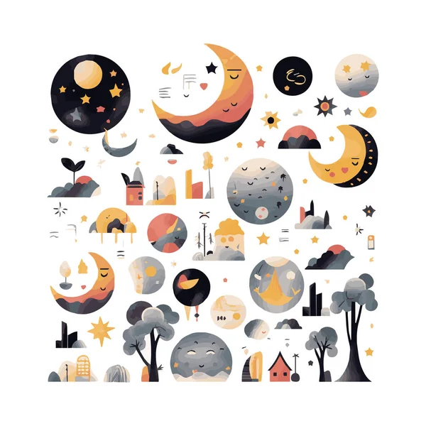 Icono Luna Cielo Nocturno Estilo Plano Dibujos Animados Ilustración Vectorial — Vector de stock