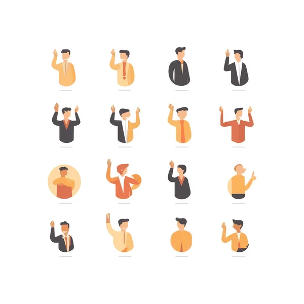Set Hands Showing Different Gestures Palm Pointing Something Isolated Flat — Stock Vector