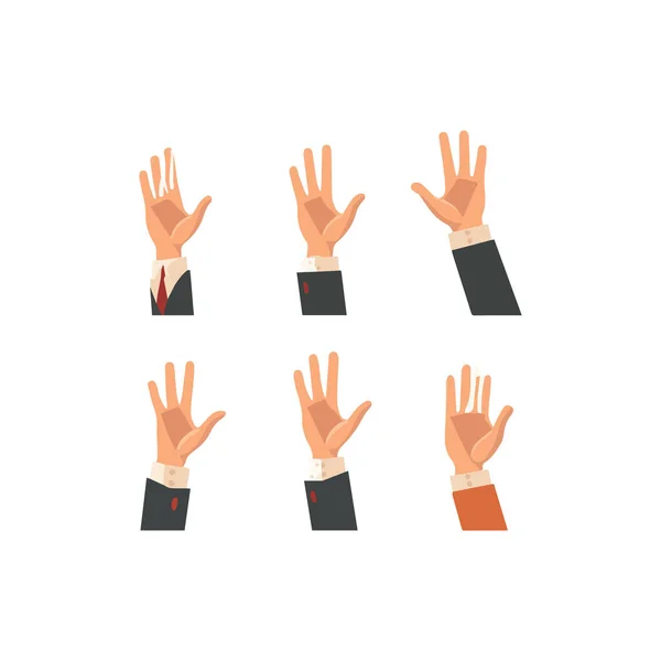 Set Hands Showing Different Gestures Palm Pointing Something Isolated Flat — Stock Vector