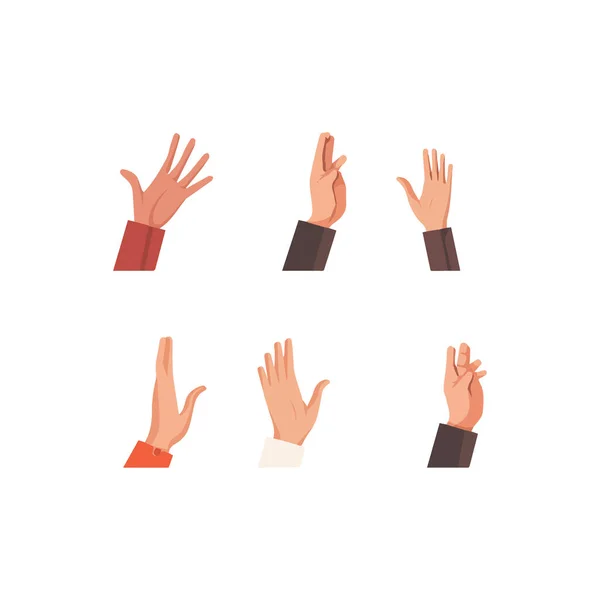 Conjunto Mãos Mostrando Gestos Diferentes Palma Apontando Para Alguma Coisa —  Vetores de Stock