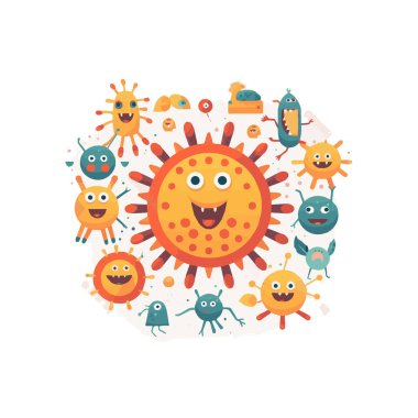 Basit düz dizayn virüsü şirin illüstrasyon karikatür ögesi arkaplan, şablon, ağ, iyileştirme için beyaz arkaplan izole