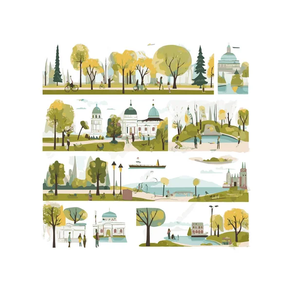 Basit şehir bahçesi unsurları düz tasarım karikatür Beckground, şablon, web için izole beyaz arkaplan