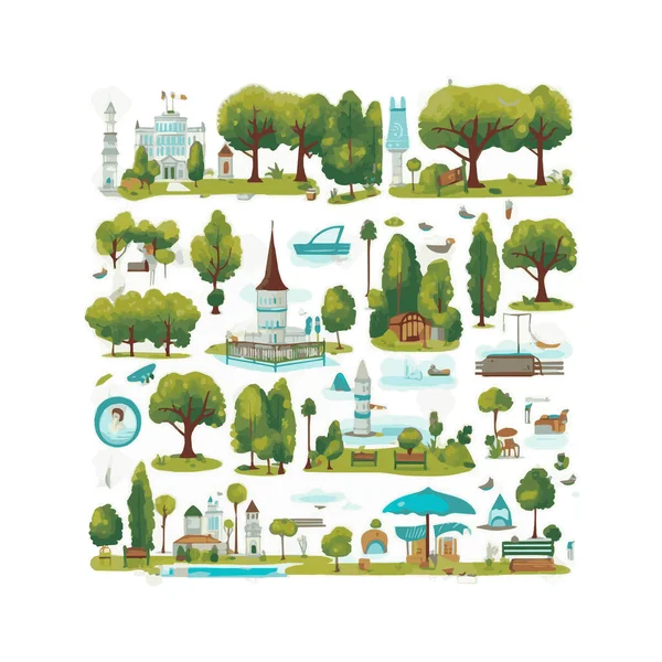 Einfache Stadt Garten Elemente Flaches Design Cartoon Isoliert Weißen Hintergrund — Stockvektor