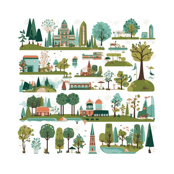 Basit şehir bahçesi unsurları düz tasarım karikatür Beckground, şablon, web için izole beyaz arkaplan