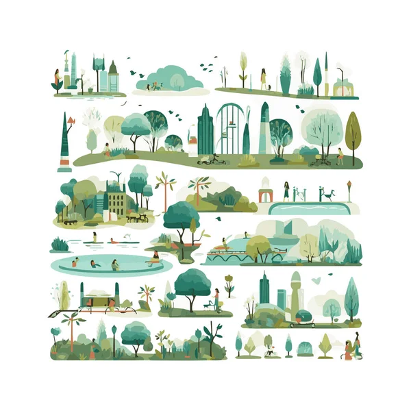 Basit şehir bahçesi unsurları düz tasarım karikatür Beckground, şablon, web için izole beyaz arkaplan