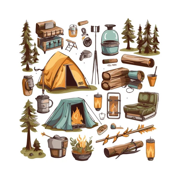 Diseño Plano Simple Equipo Camping Elemento Dibujos Animados Aislado Fondo — Archivo Imágenes Vectoriales
