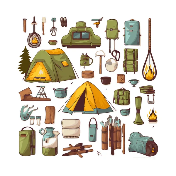 Eenvoudige Platte Ontwerp Camping Apparatuur Cartoon Element Geïsoleerde Witte Achtergrond — Stockvector