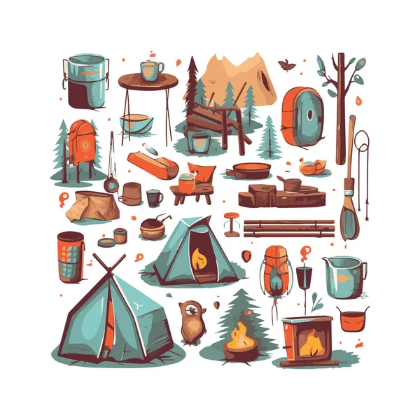 Diseño Plano Simple Equipo Camping Elemento Dibujos Animados Aislado Fondo — Vector de stock