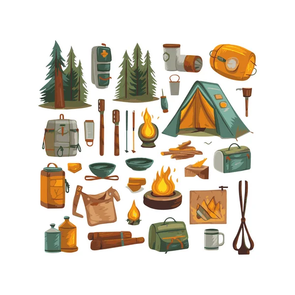 Simple Flat Design Camping Equipment Cartoon Element Isolated White Background — Stock Vector