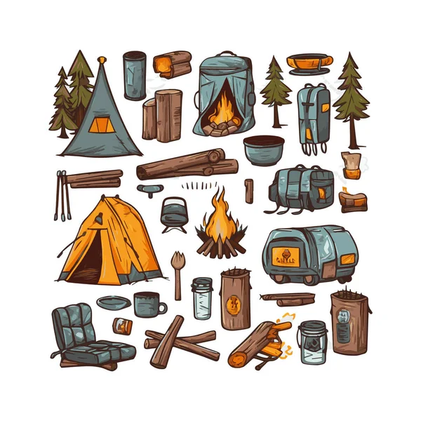 Diseño Plano Simple Equipo Camping Elemento Dibujos Animados Aislado Fondo — Vector de stock