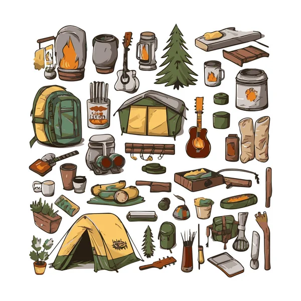 Simple Flat Design Camping Equipment Cartoon Element Isolated White Background — Stock Vector