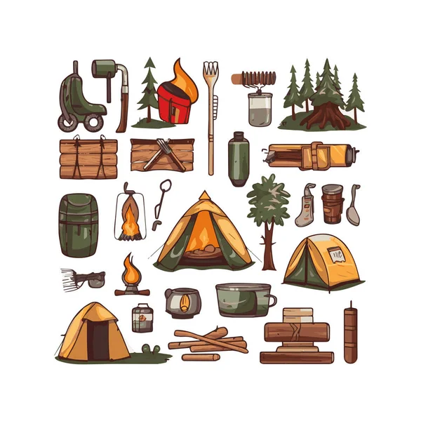 Eenvoudige Platte Ontwerp Camping Apparatuur Cartoon Element Geïsoleerde Witte Achtergrond — Stockvector