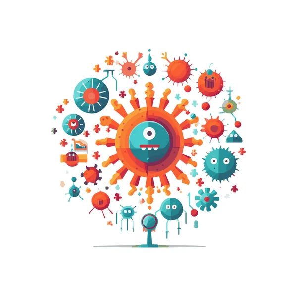 Simple Plat Conception Virus Mignon Illustration Dessin Animé Élément Isolé — Image vectorielle