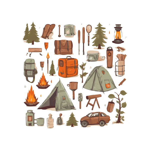 Eenvoudige Platte Ontwerp Camping Apparatuur Cartoon Element Geïsoleerde Witte Achtergrond Vectorbeelden