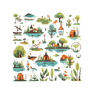  Basit düz tasarım ekoloji illüstrasyon karikatür ögesi arkaplan, şablon, web için beyaz arkaplan izole