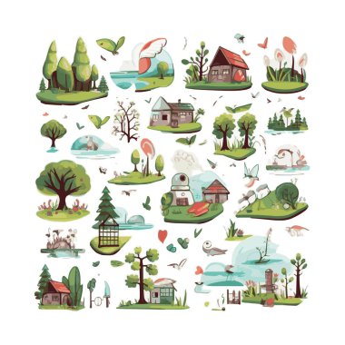  Basit düz tasarım ekoloji illüstrasyon karikatür ögesi arkaplan, şablon, web için beyaz arkaplan izole