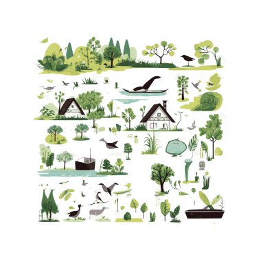  Basit düz tasarım ekoloji illüstrasyon karikatür ögesi arkaplan, şablon, web için beyaz arkaplan izole