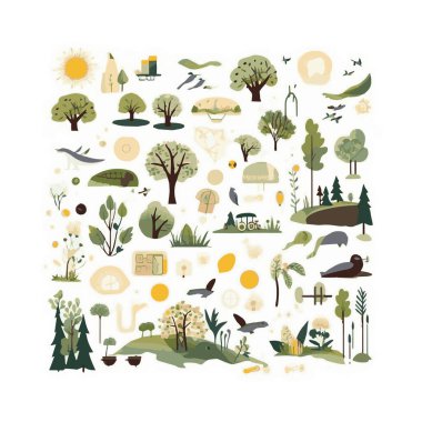  Basit düz tasarım ekoloji illüstrasyon karikatür ögesi arkaplan, şablon, web için beyaz arkaplan izole