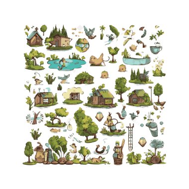  Basit düz tasarım ekoloji illüstrasyon karikatür ögesi arkaplan, şablon, web için beyaz arkaplan izole