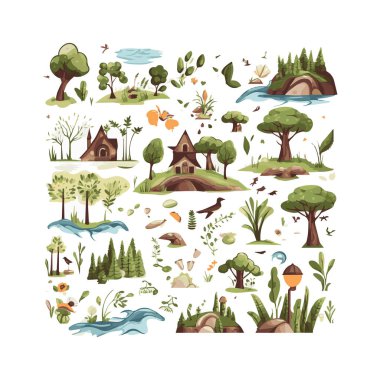  Basit düz tasarım ekoloji illüstrasyon karikatür ögesi arkaplan, şablon, web için beyaz arkaplan izole