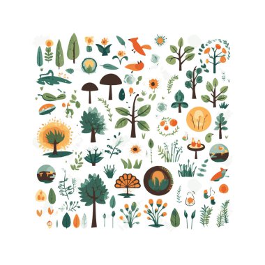  Basit düz tasarım ekoloji illüstrasyon karikatür ögesi arkaplan, şablon, web için beyaz arkaplan izole