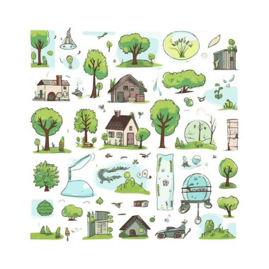  Basit düz tasarım ekoloji illüstrasyon karikatür ögesi arkaplan, şablon, web için beyaz arkaplan izole