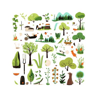  Basit düz tasarım ekoloji illüstrasyon karikatür ögesi arkaplan, şablon, web için beyaz arkaplan izole