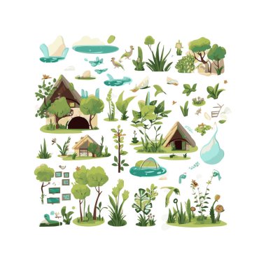  Basit düz tasarım ekoloji illüstrasyon karikatür ögesi arkaplan, şablon, web için beyaz arkaplan izole