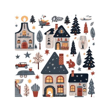 Basit düz dizayn Noel arifesi karikatür elementi arka plan, şablon için beyaz arkaplan izole ettik.