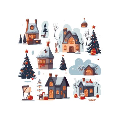 Basit düz dizayn Noel arifesi karikatür elementi arka plan, şablon için beyaz arkaplan izole ettik.