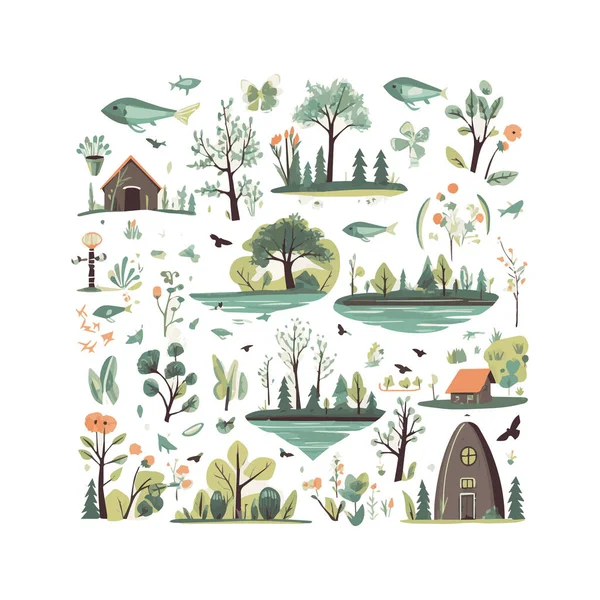  Basit düz tasarım ekoloji illüstrasyon karikatür ögesi arkaplan, şablon, web için beyaz arkaplan izole