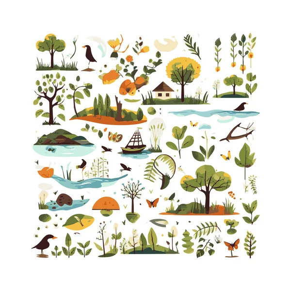  Basit düz tasarım ekoloji illüstrasyon karikatür ögesi arkaplan, şablon, web için beyaz arkaplan izole