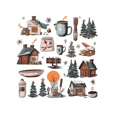 Basit düz dizayn Noel arifesi karikatür elementi arka plan, şablon için beyaz arkaplan izole ettik.