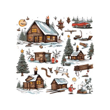 Basit düz dizayn Noel arifesi karikatür elementi arka plan, şablon için beyaz arkaplan izole ettik.